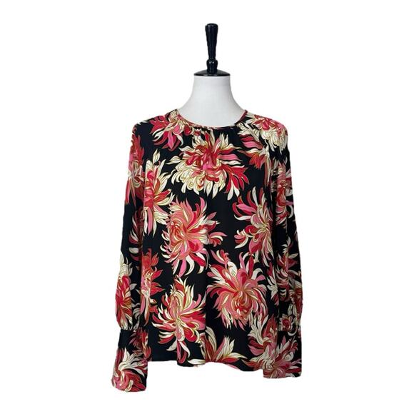 Who What Wear Top Round Neck Long Sleeves Black Red Floral Satin Women’s Size XL - Picture 13 of 14